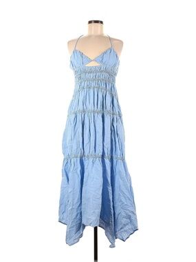 Light Blue Spaghetti-Strap Maxi Dress with Smocked Bodice